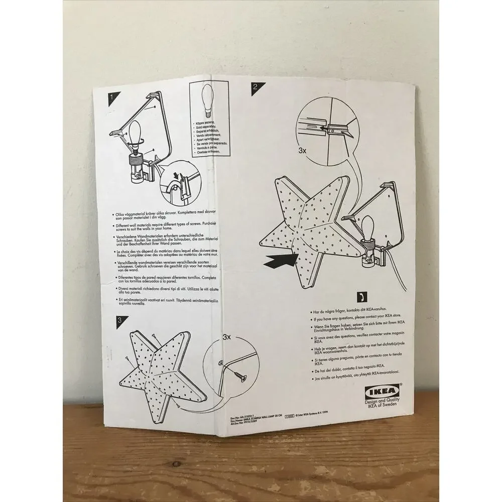 IKEA Smila Dark Blue Star Stjarna Wall Kids Room Lamp Light 10.75“